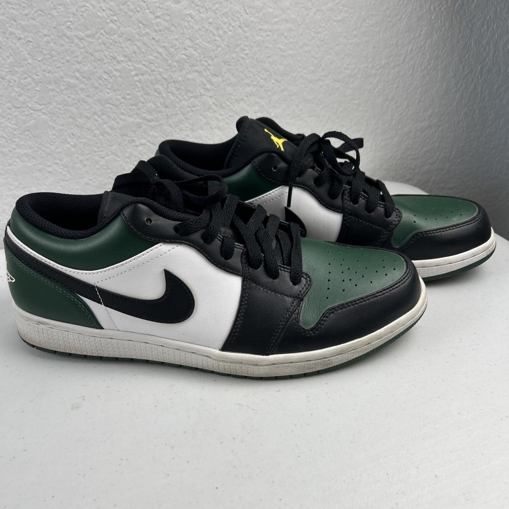 Size 10.5 - Nike Air Jordan 1 Low Black Green Toe Sneakers (553558-371) Men